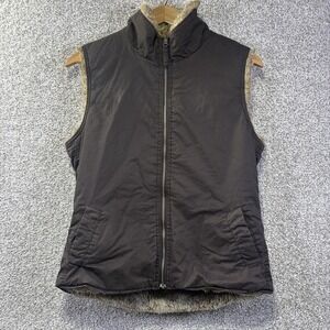Gap Vest Womens Medium Brown Reversible Faux Fur Lined Full Zip Pockets Warm
